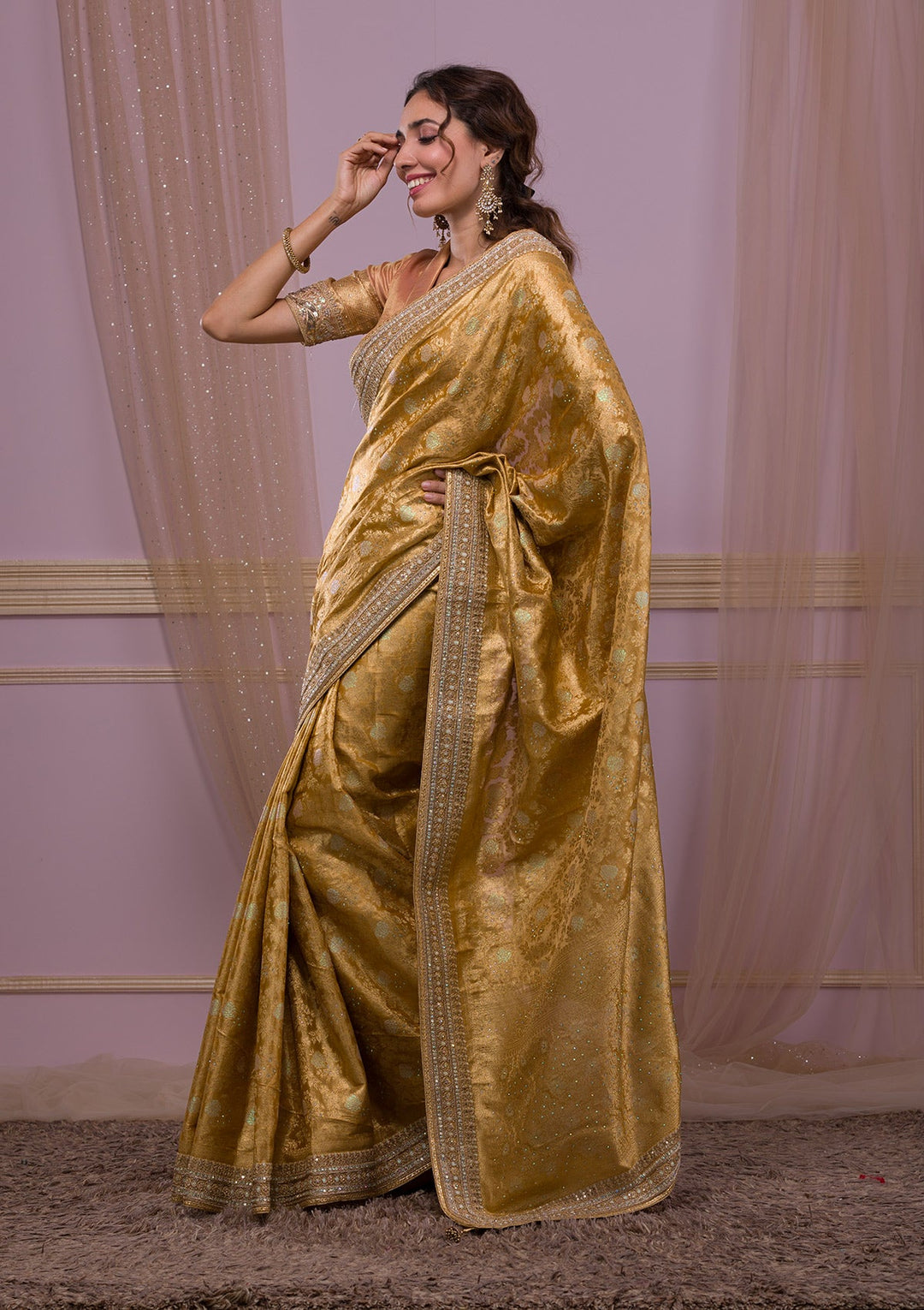 Gold Zariwork Brocade Saree-Koskii