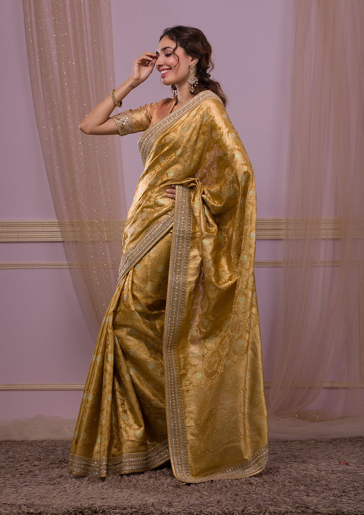 Gold Zariwork Brocade Saree-Koskii