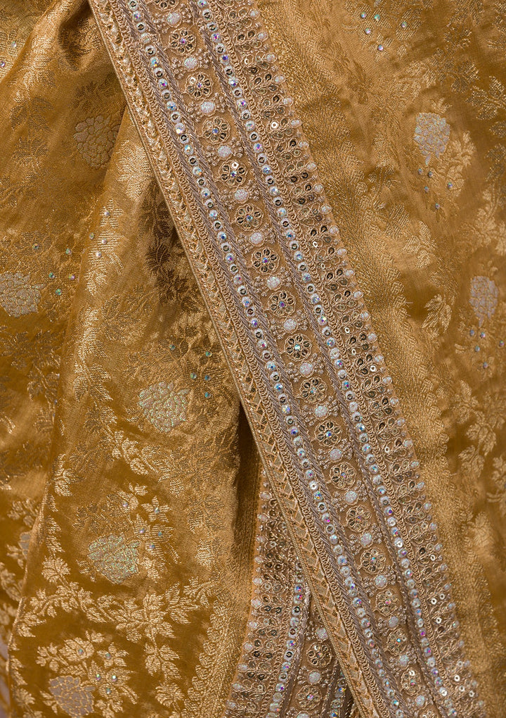 Gold Zariwork Brocade Saree-Koskii