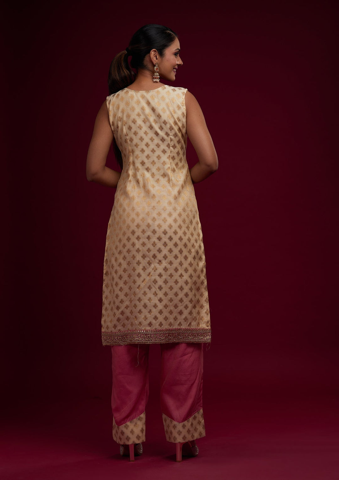 Gold Zariwork Chanderi Designer Salwar Suit - Koskii