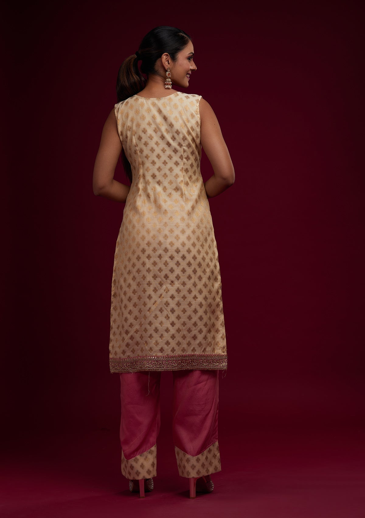 Gold Zariwork Chanderi Designer Salwar Suit - Koskii
