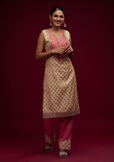 Gold Zariwork Chanderi Designer Salwar Suit - Koskii