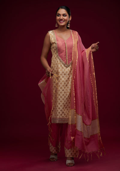 Gold Zariwork Chanderi Designer Salwar Suit - Koskii