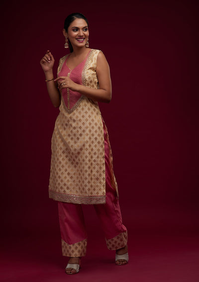 Gold Zariwork Chanderi Designer Salwar Suit - Koskii