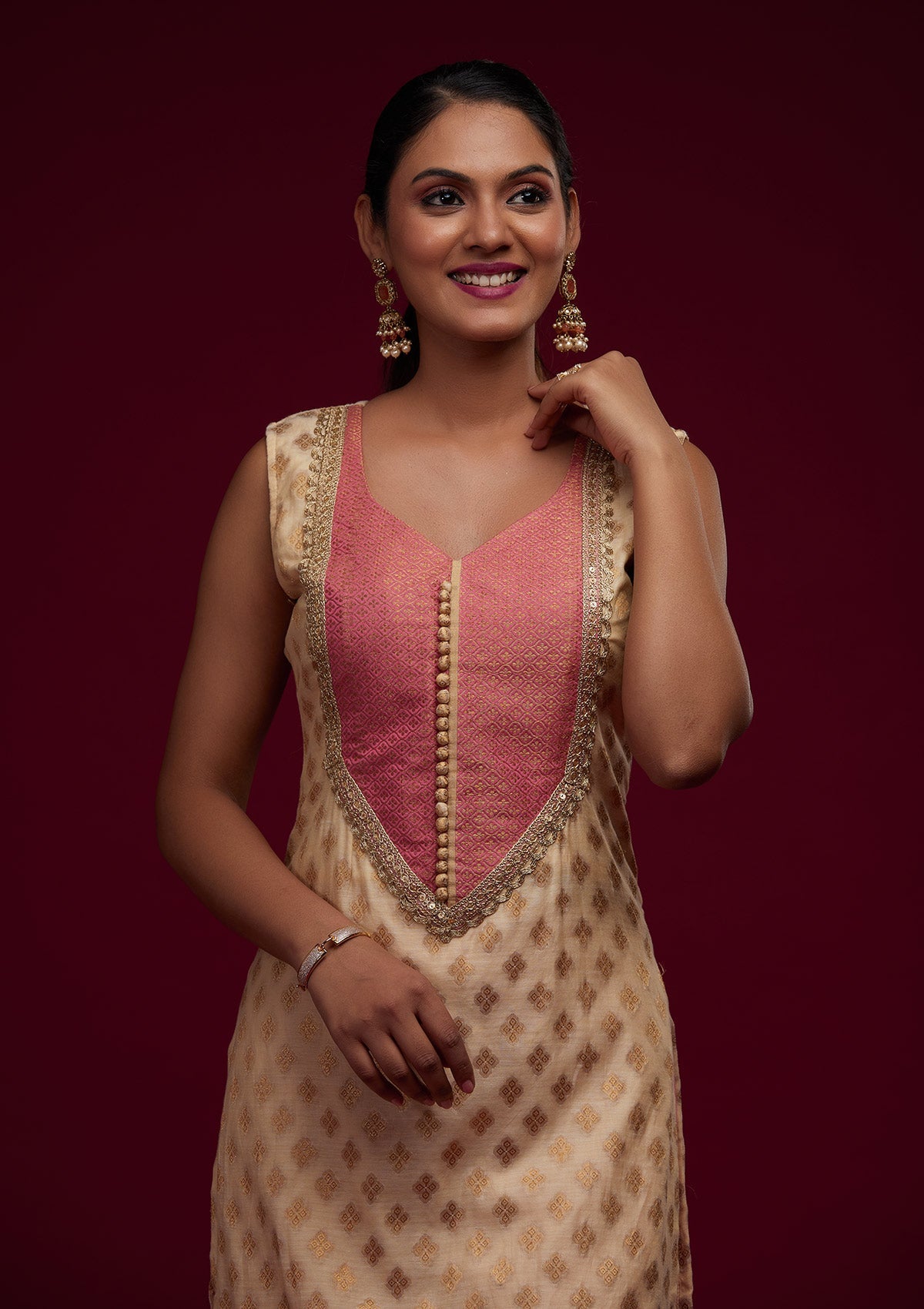 Gold Zariwork Chanderi Designer Salwar Suit - Koskii