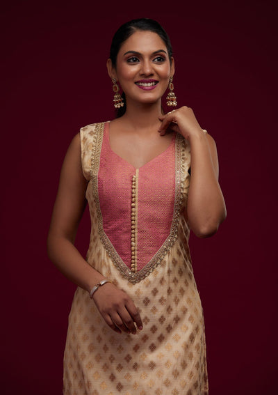Gold Zariwork Chanderi Designer Salwar Suit - Koskii