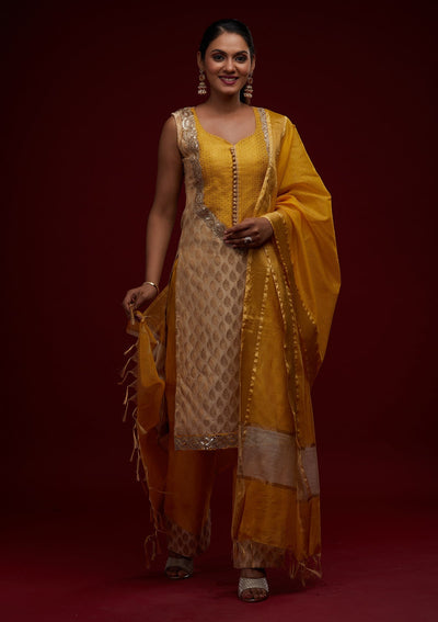 Gold Zariwork Chanderi Designer Salwar Suit - Koskii