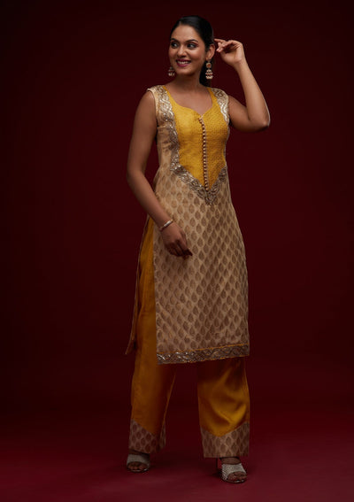 Gold Zariwork Chanderi Designer Salwar Suit - Koskii