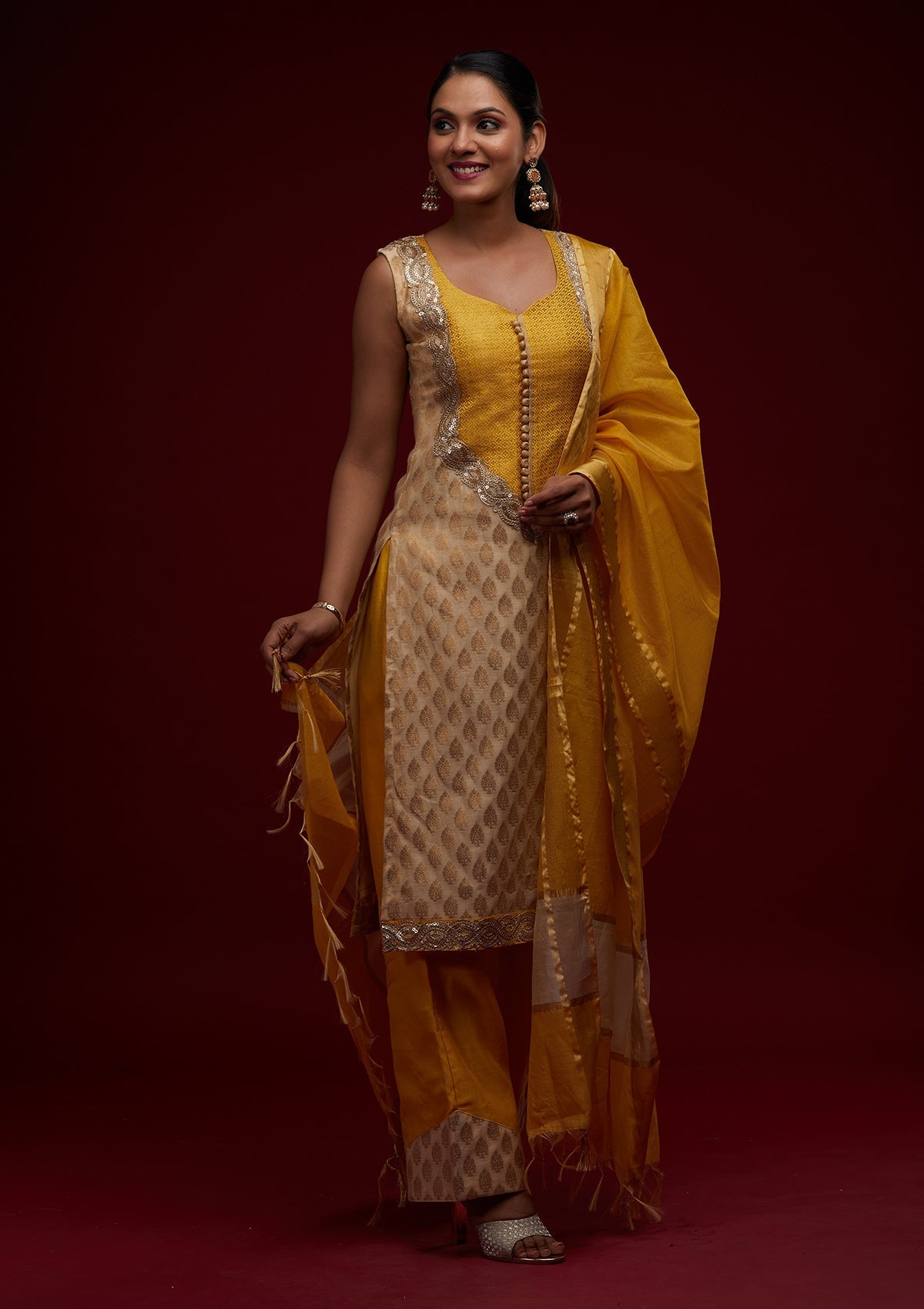 Gold Zariwork Chanderi Designer Salwar Suit - Koskii