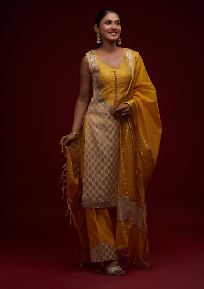 Gold Zariwork Chanderi Designer Salwar Suit - Koskii