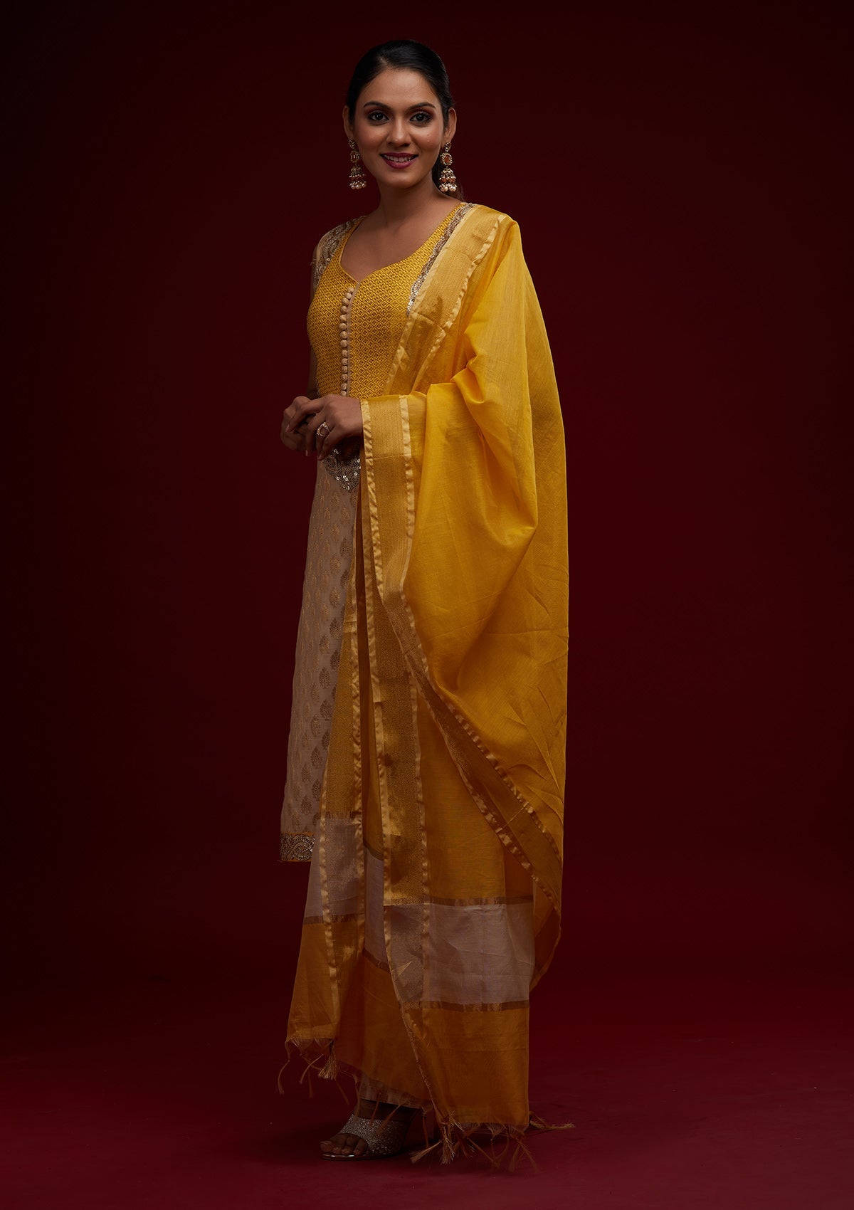 Gold Zariwork Chanderi Designer Salwar Suit - Koskii