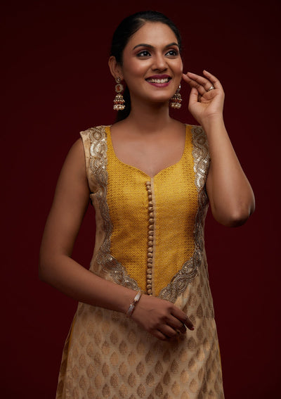 Gold Zariwork Chanderi Designer Salwar Suit - Koskii