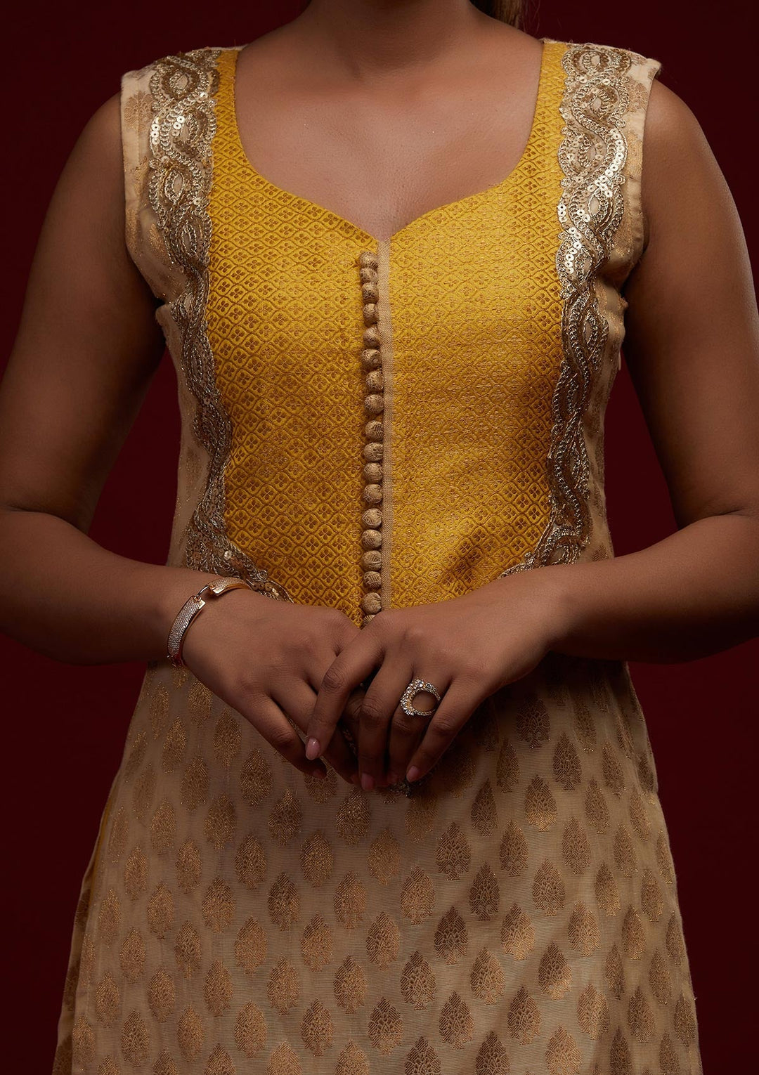 Gold Zariwork Chanderi Designer Salwar Suit - Koskii