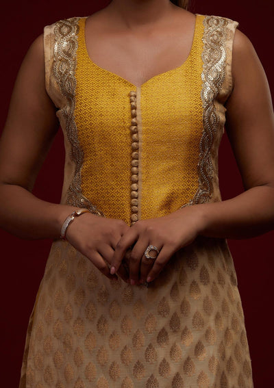Gold Zariwork Chanderi Designer Salwar Suit - Koskii