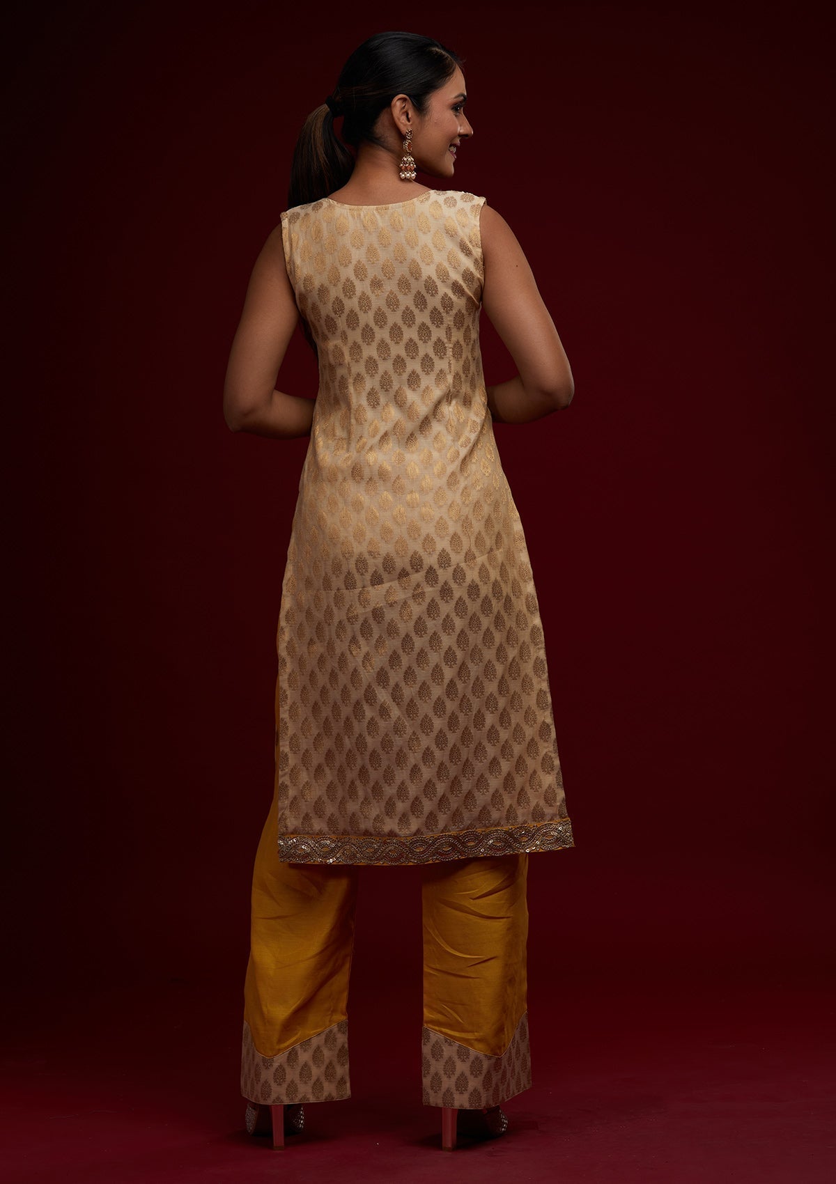 Gold Zariwork Chanderi Designer Salwar Suit - Koskii