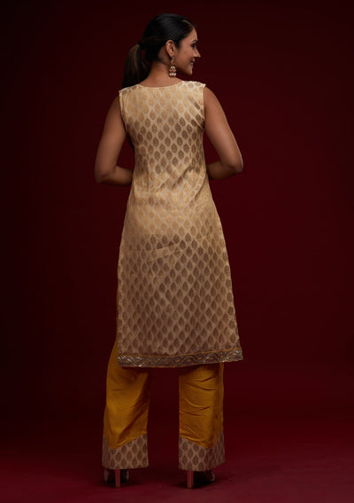 Gold Zariwork Chanderi Designer Salwar Suit - Koskii