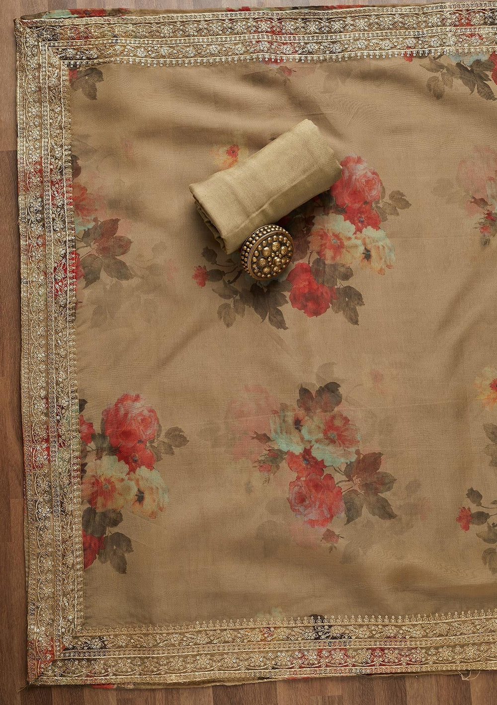 Gold Zariwork Chanderi Unstitched Salwar Suit - Koskii