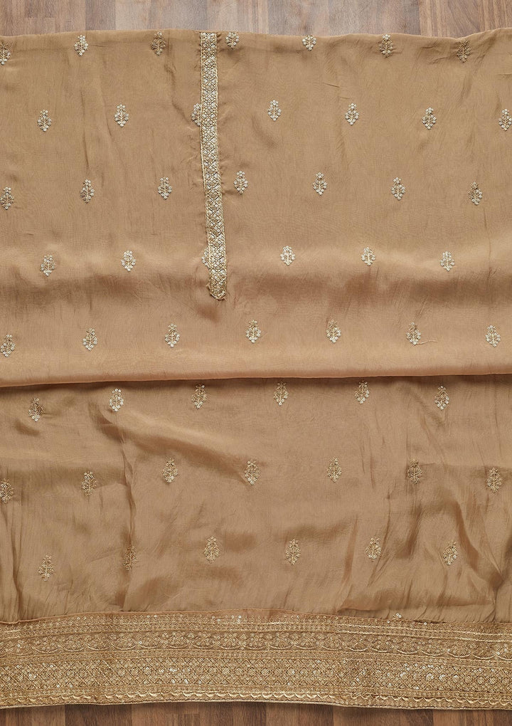Gold Zariwork Chanderi Unstitched Salwar Suit - Koskii