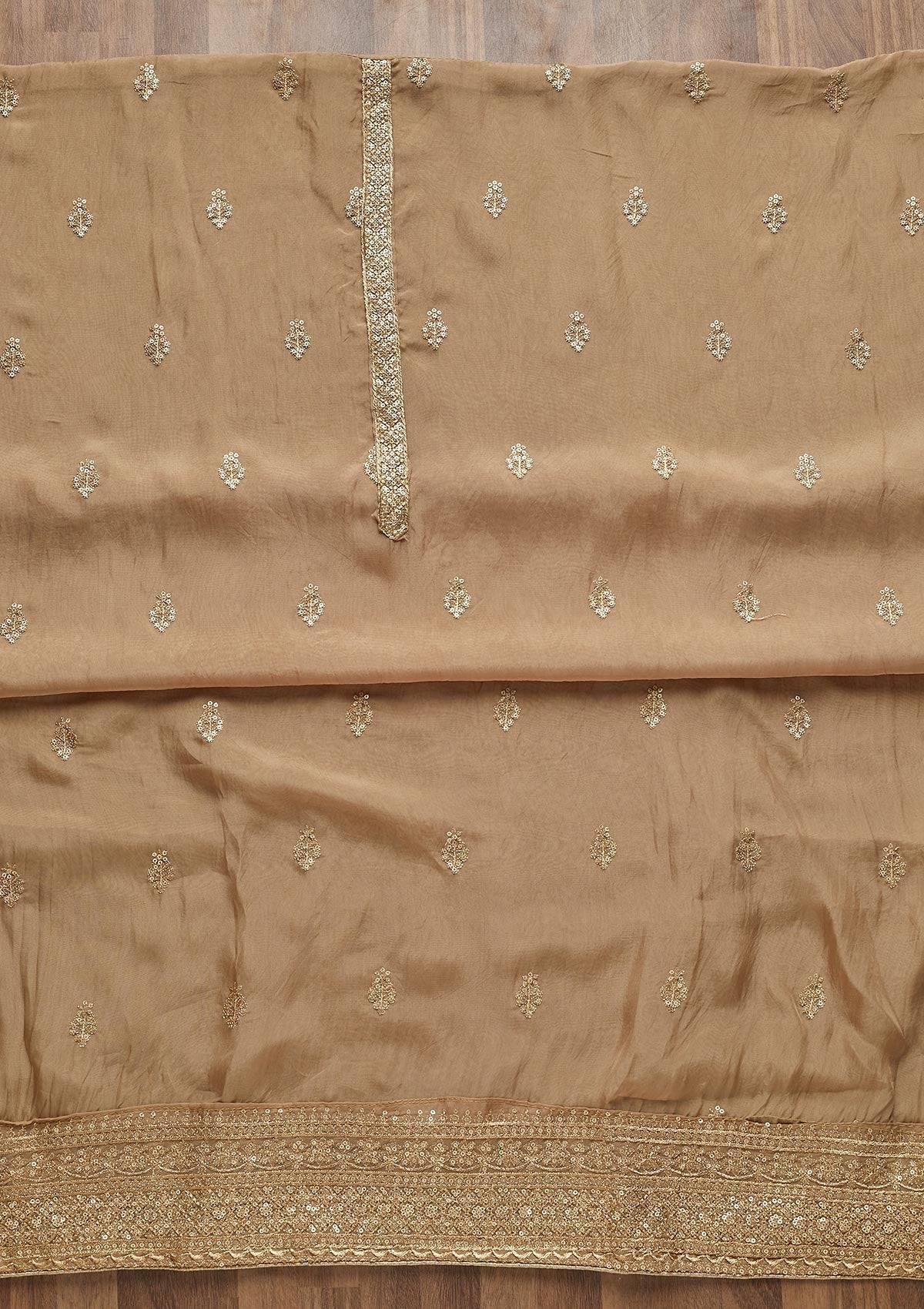 Gold Zariwork Chanderi Unstitched Salwar Suit - Koskii