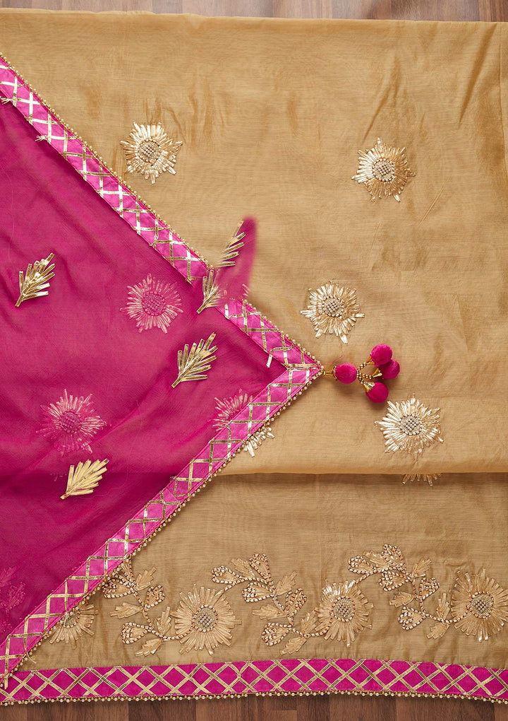 Gold Zariwork Chanderi Unstitched Salwar Suit-Koskii