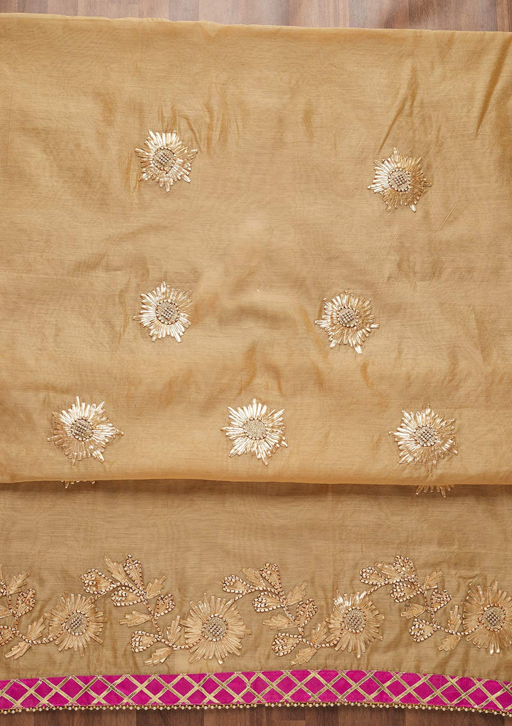 Gold Zariwork Chanderi Unstitched Salwar Suit-Koskii