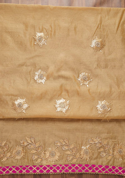 Gold Zariwork Chanderi Unstitched Salwar Suit-Koskii