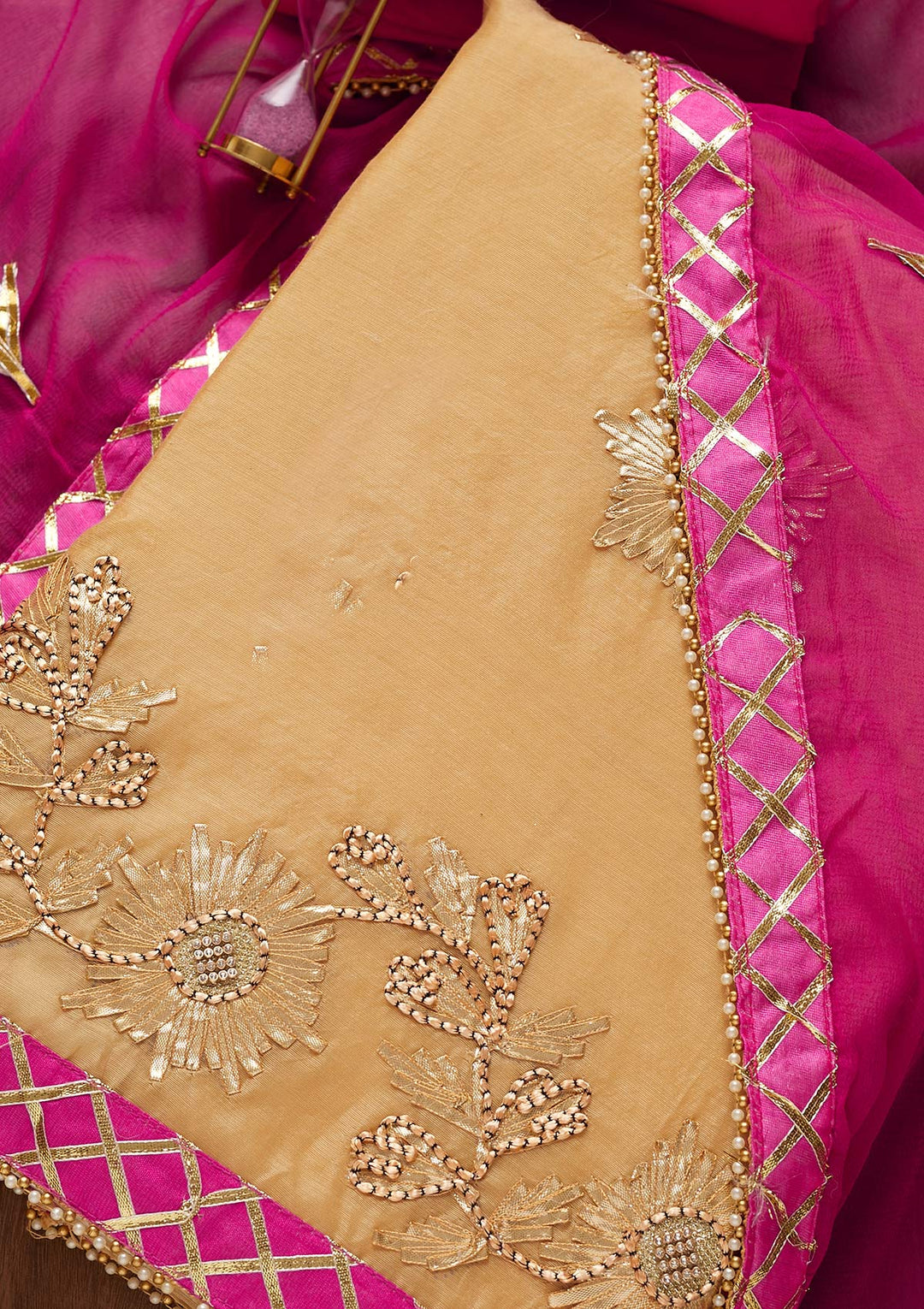 Gold Zariwork Chanderi Unstitched Salwar Suit-Koskii