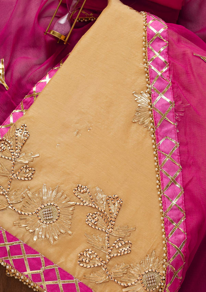 Gold Zariwork Chanderi Unstitched Salwar Suit-Koskii