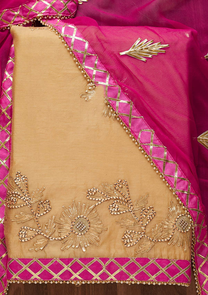 Gold Zariwork Chanderi Unstitched Salwar Suit-Koskii