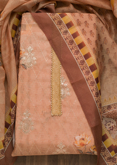 Gold Zariwork Chanderi Unstitched Salwar Suit-Koskii