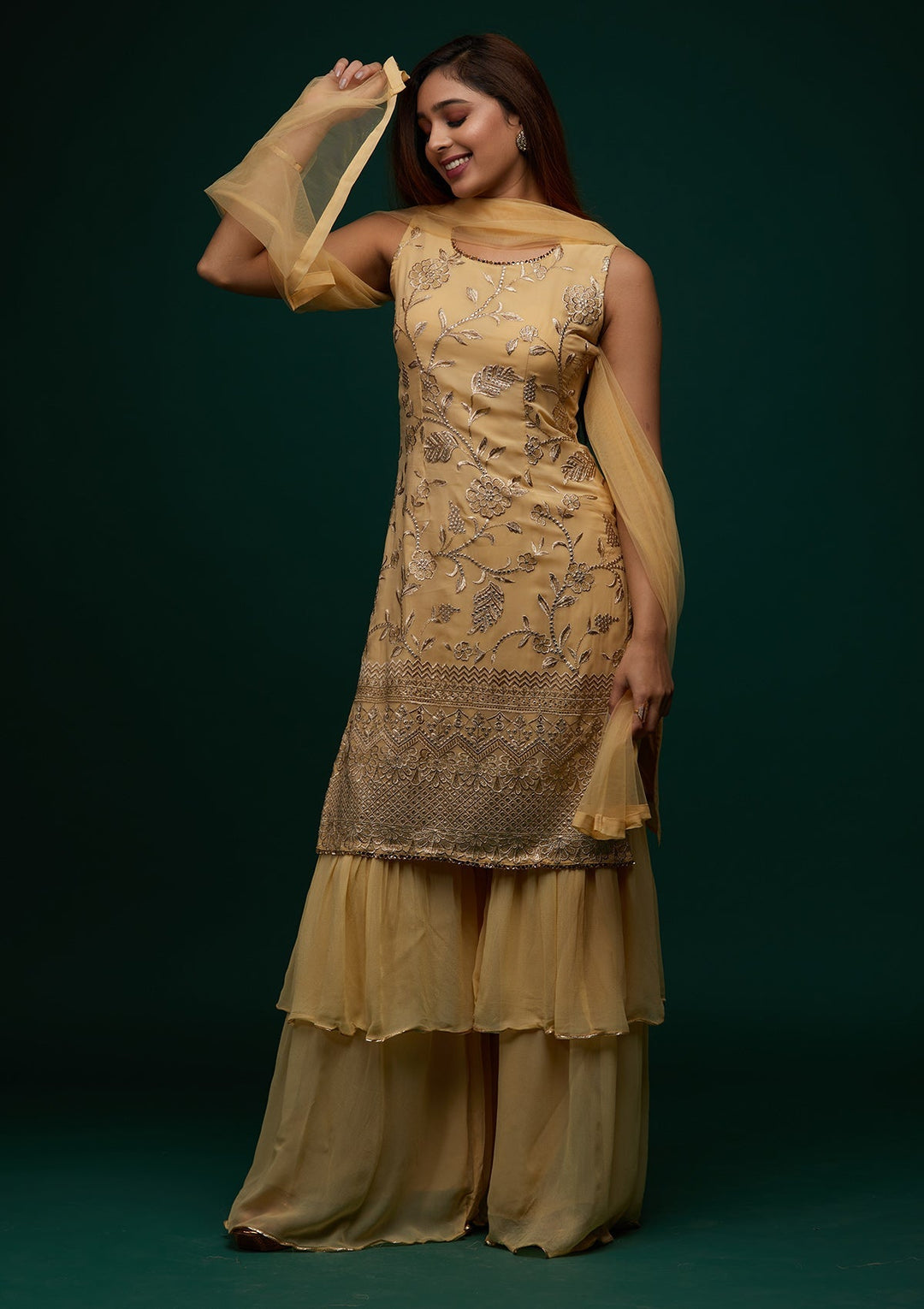 Gold Zariwork Georgette Designer Salwar Suit - Koskii