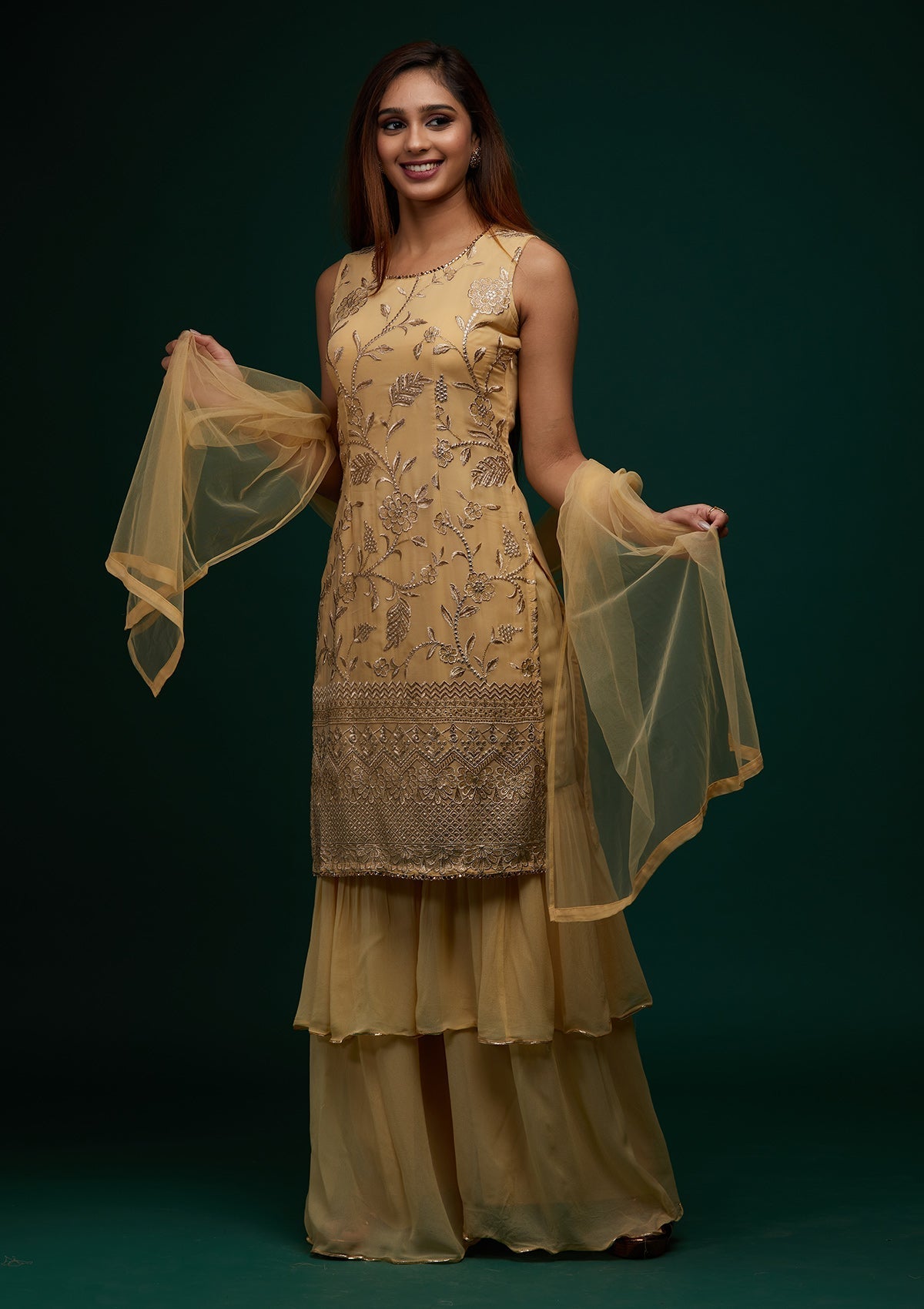 Gold Zariwork Georgette Designer Salwar Suit - Koskii