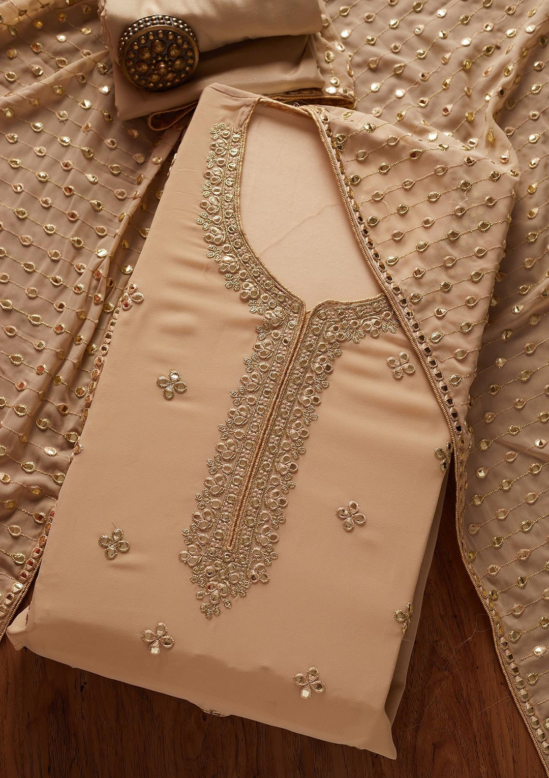 Gold Zariwork Georgette Designer Unstitched Salwar Suit - koskii