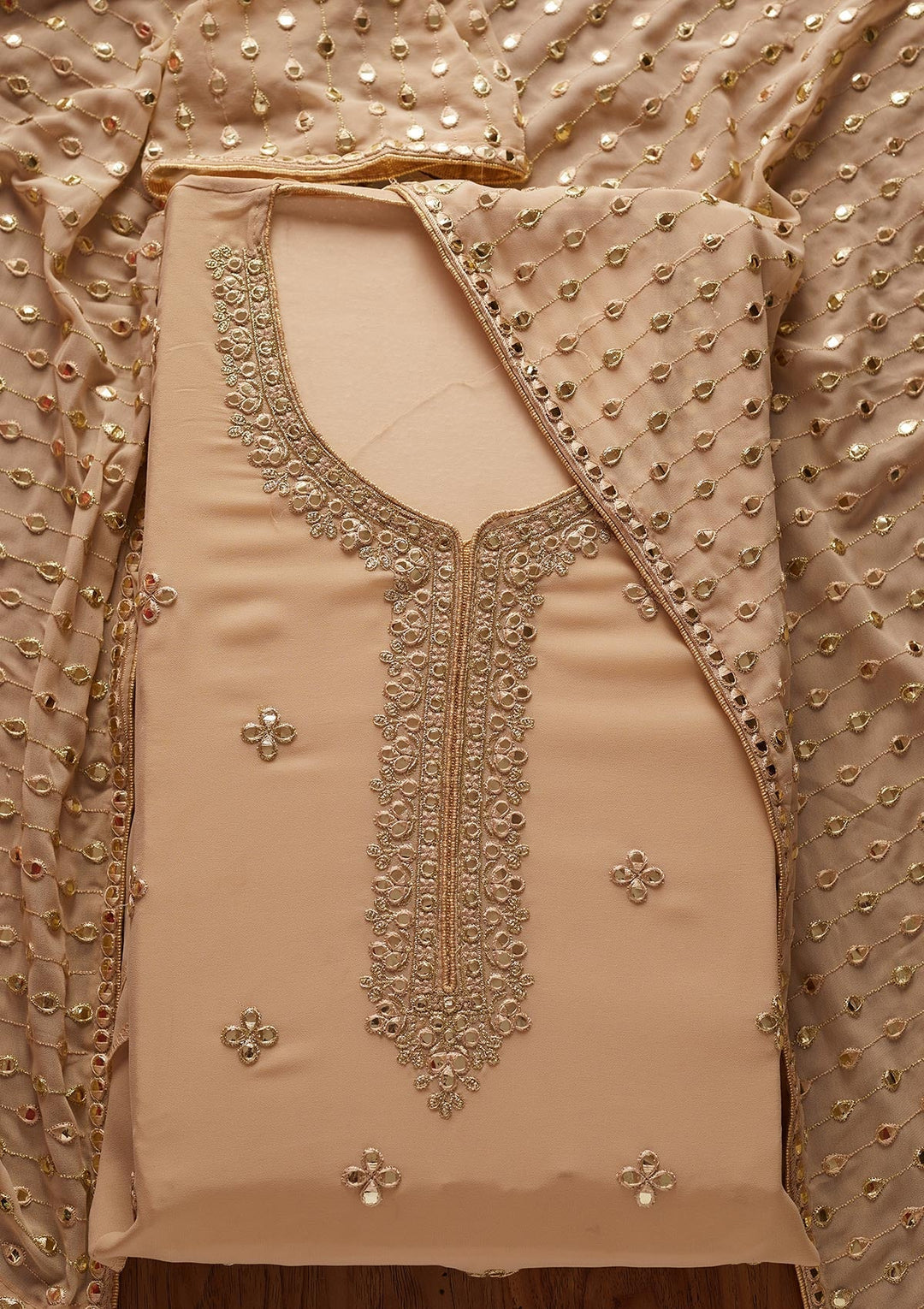 Gold Zariwork Georgette Designer Unstitched Salwar Suit - koskii