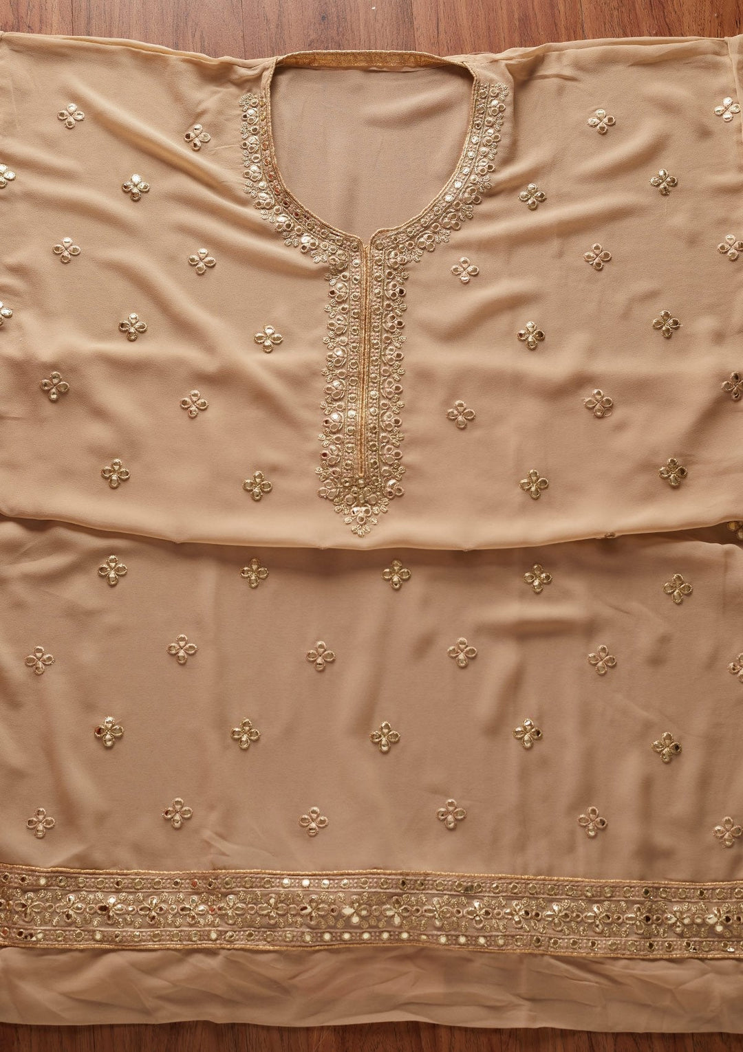 Gold Zariwork Georgette Designer Unstitched Salwar Suit - koskii