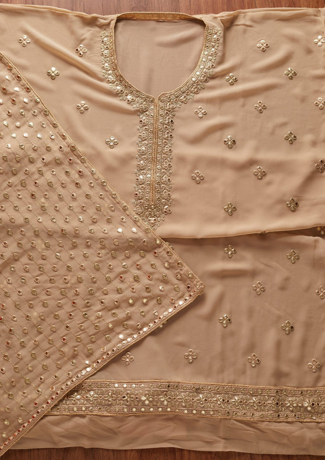Gold Zariwork Georgette Designer Unstitched Salwar Suit - koskii