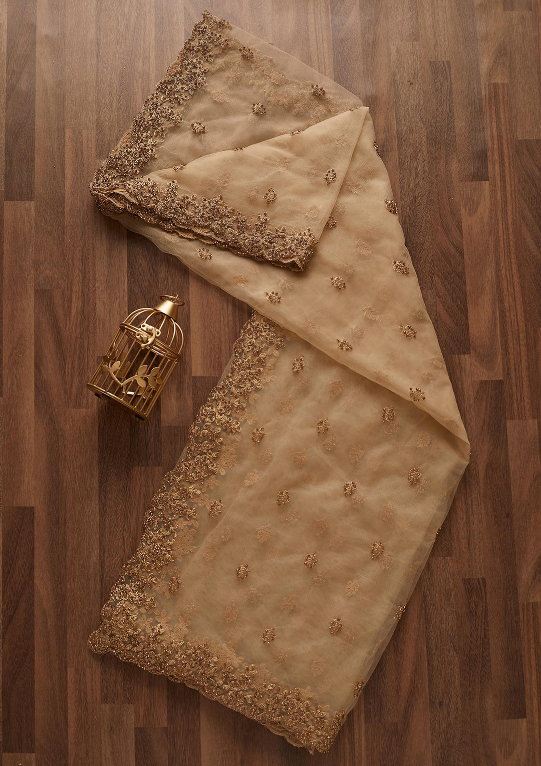 Gold Zariwork Net Designer Dupatta - Koskii