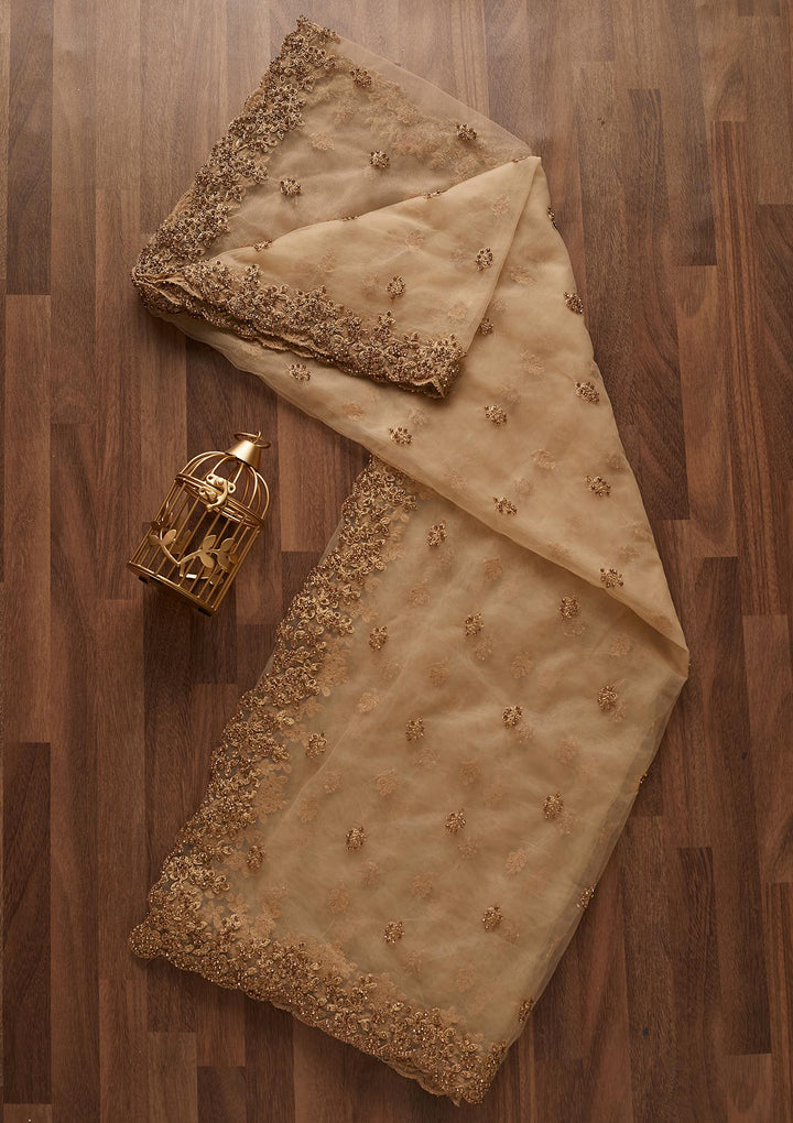 Gold Zariwork Net Designer Dupatta - Koskii