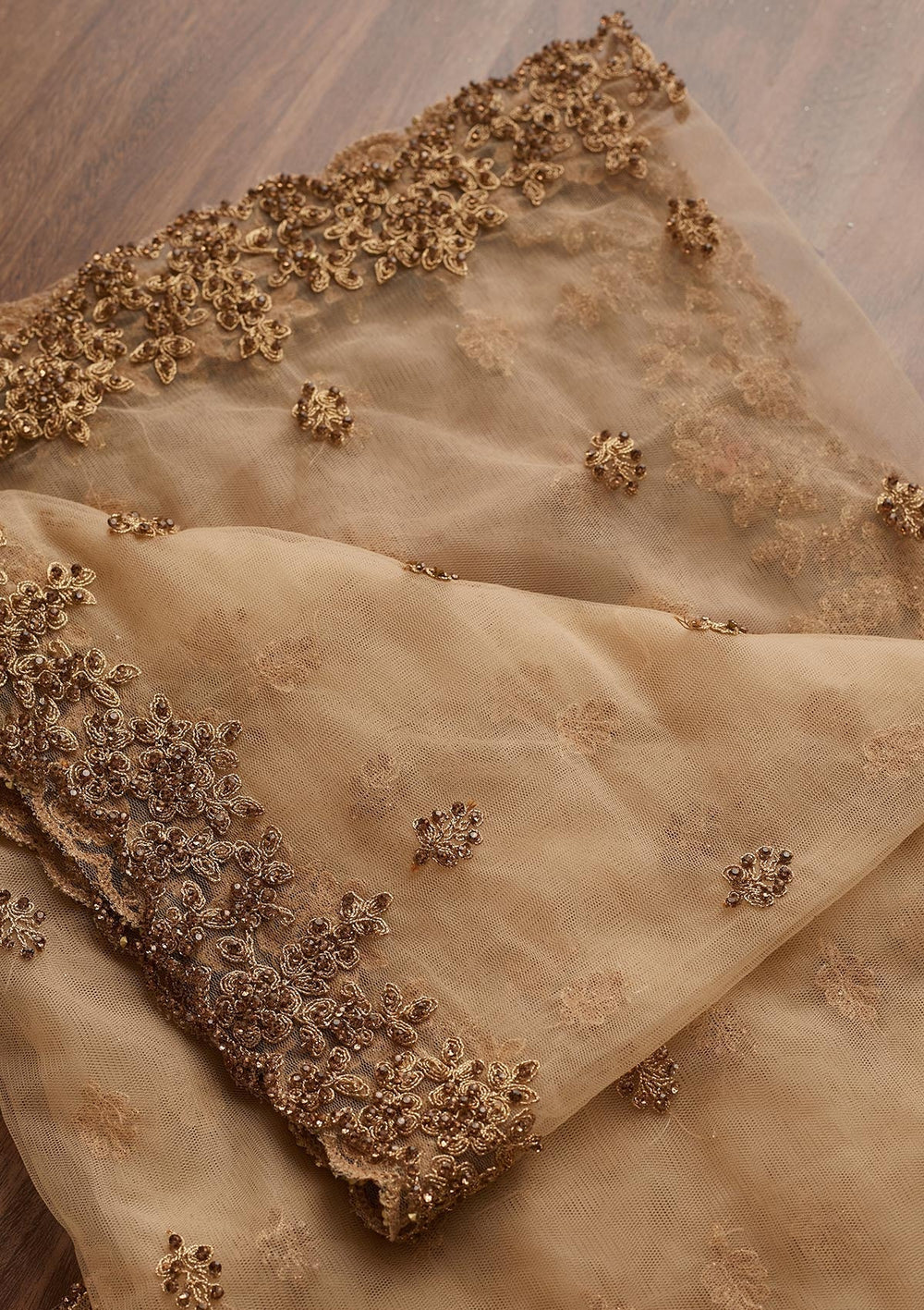 Gold Zariwork Net Designer Dupatta - Koskii