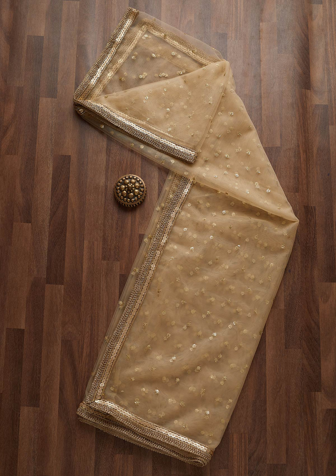 Gold Zariwork Net Readymade Dupatta-Koskii