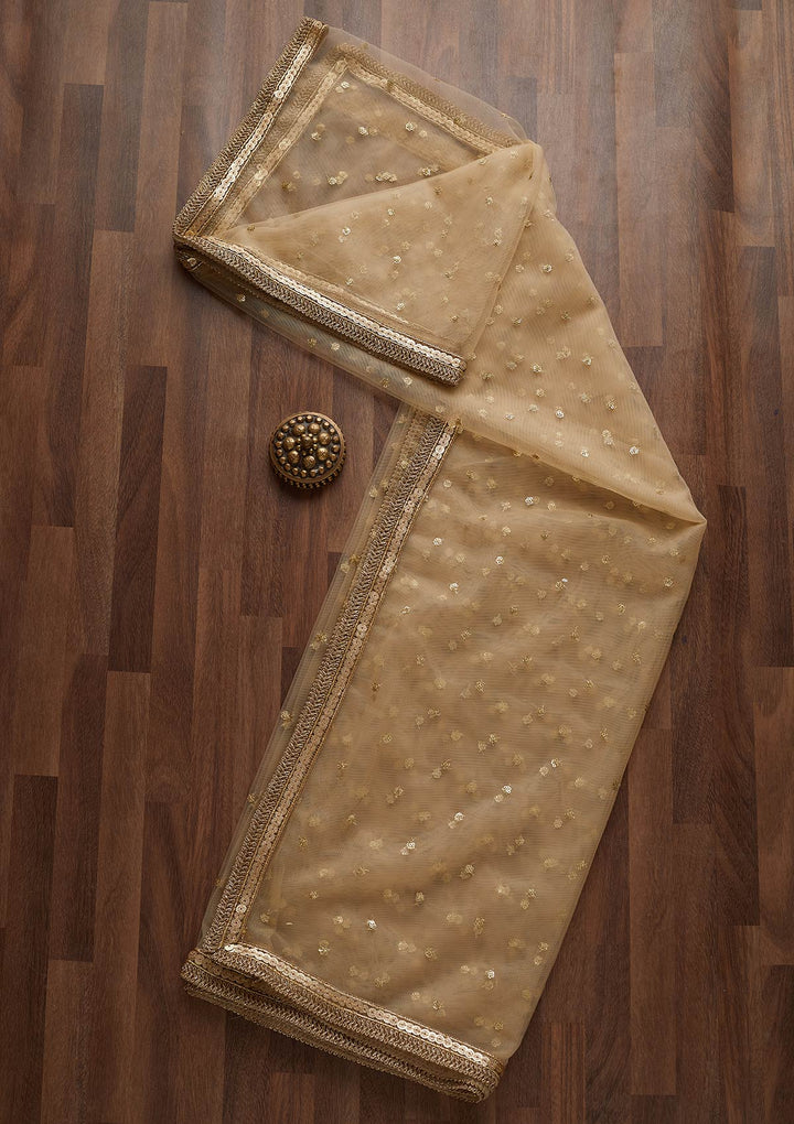 Gold Zariwork Net Readymade Dupatta-Koskii