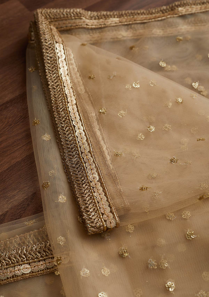 Gold Zariwork Net Readymade Dupatta-Koskii