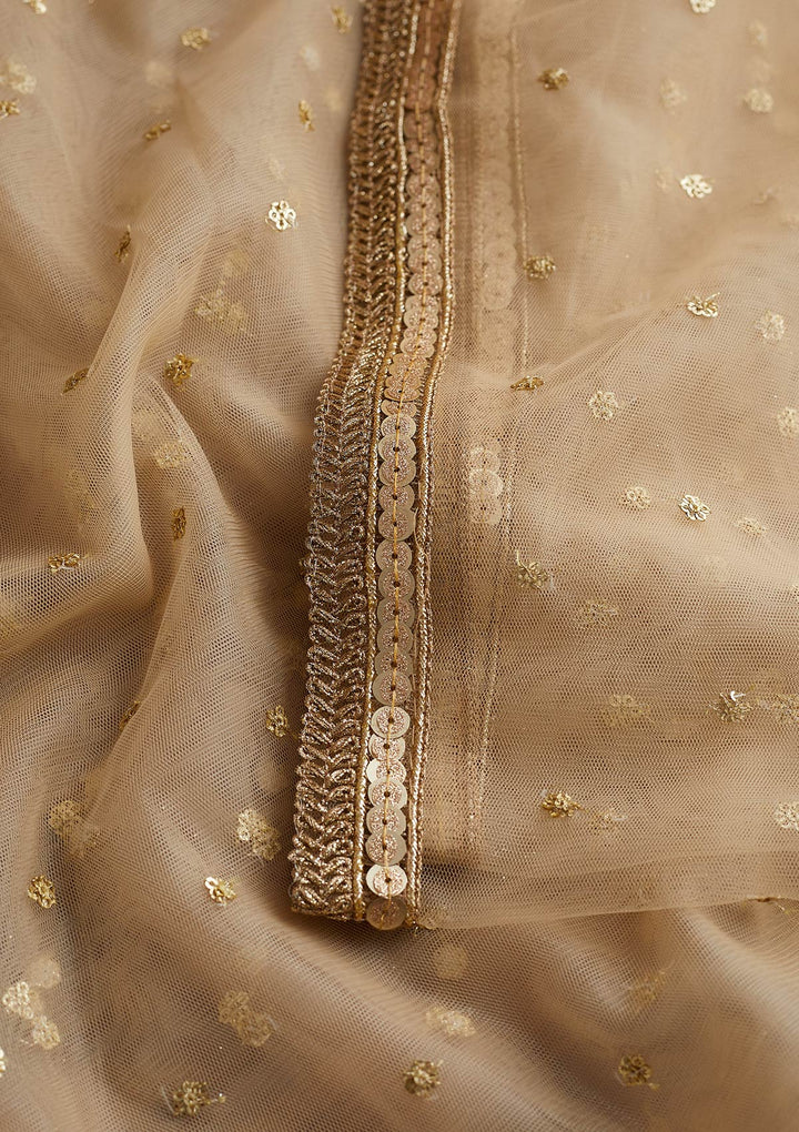 Gold Zariwork Net Readymade Dupatta-Koskii