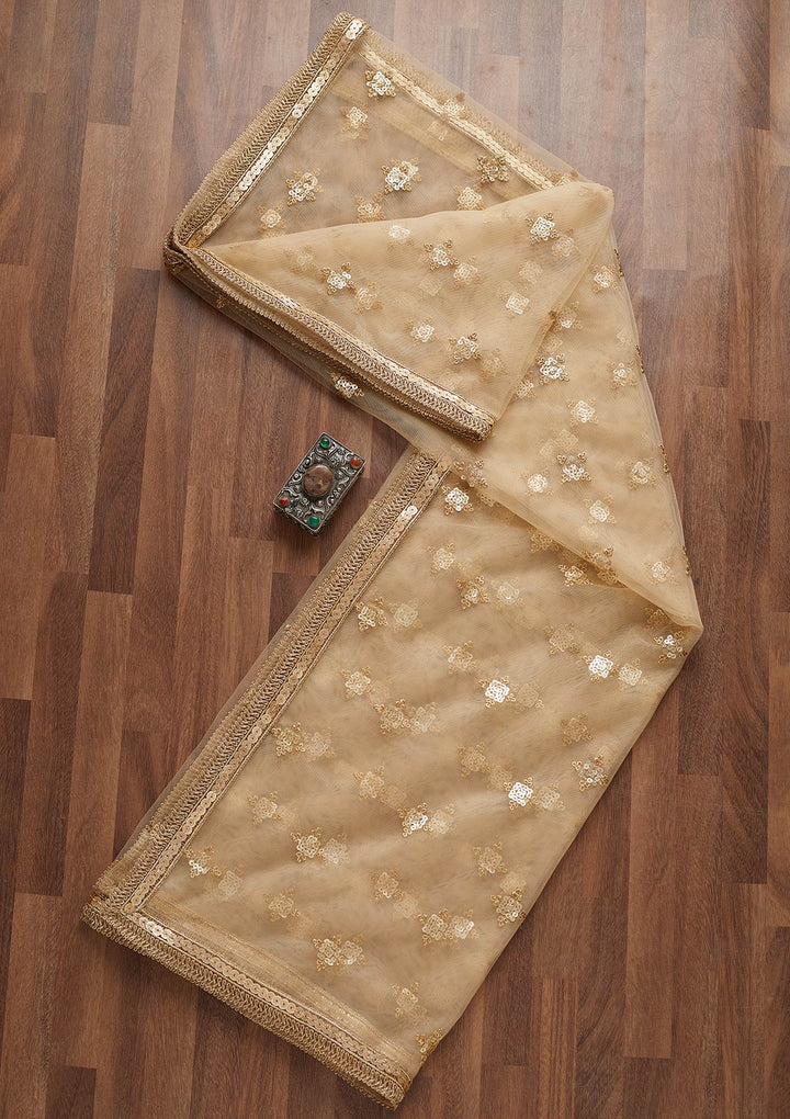 Gold Zariwork Net Readymade Dupatta-Koskii