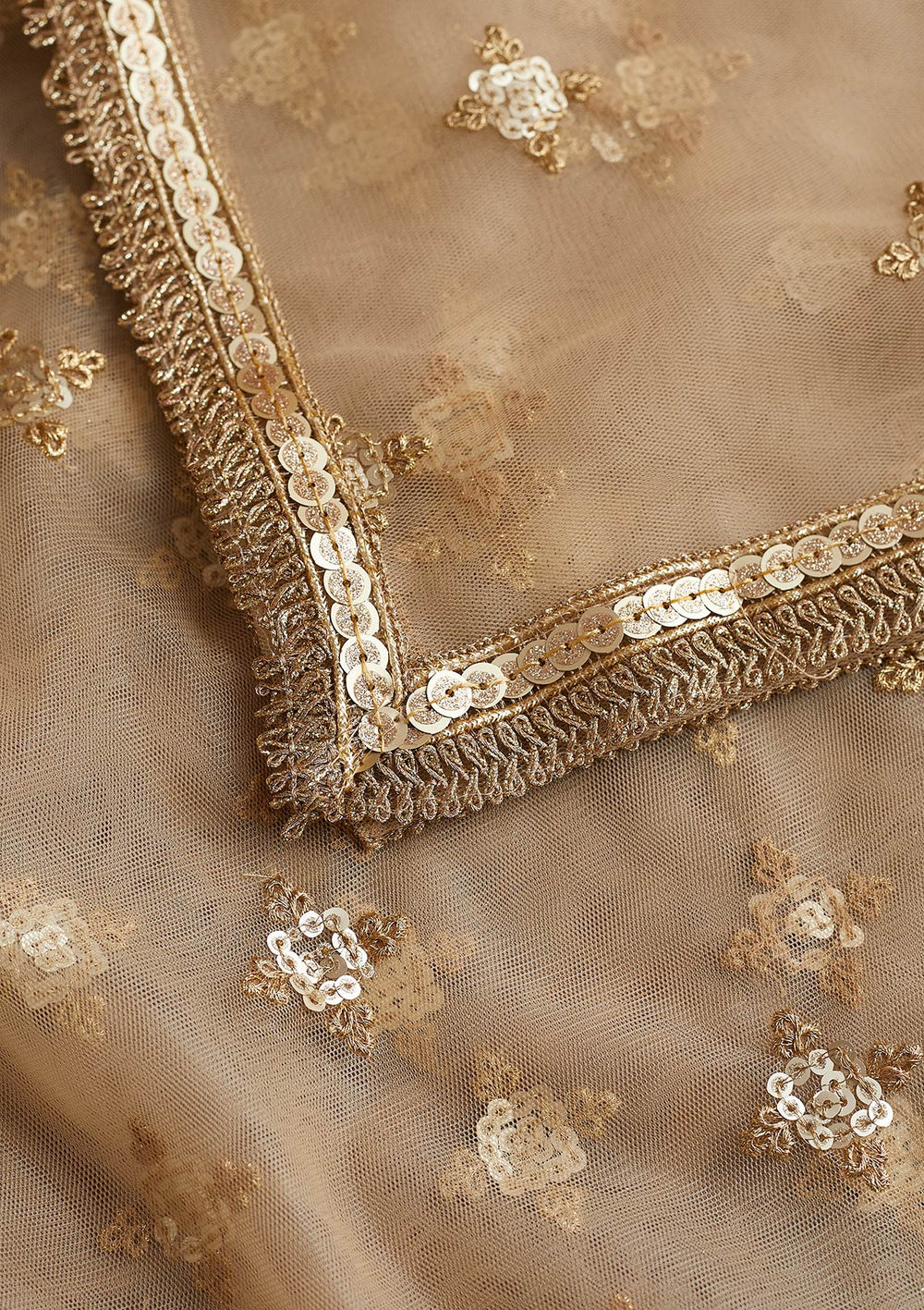 Gold Zariwork Net Readymade Dupatta-Koskii