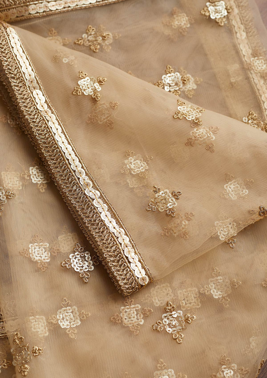 Gold Zariwork Net Readymade Dupatta-Koskii