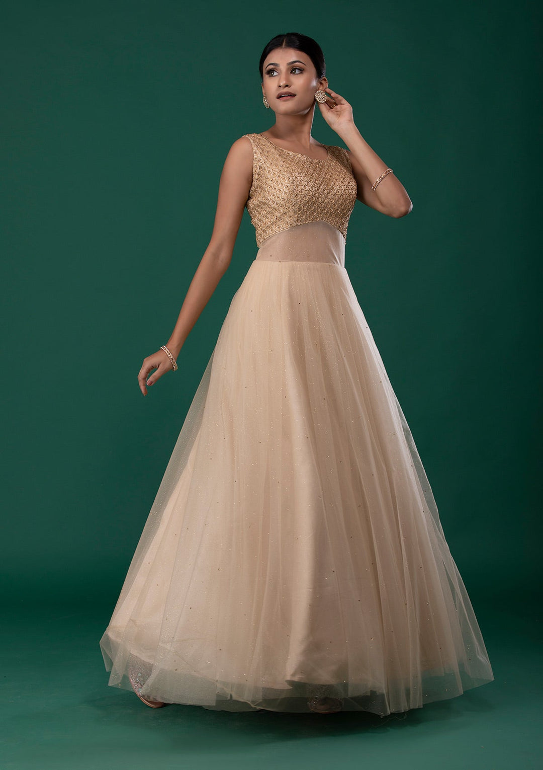 Gold Zariwork Net Designer Gown-Koskii