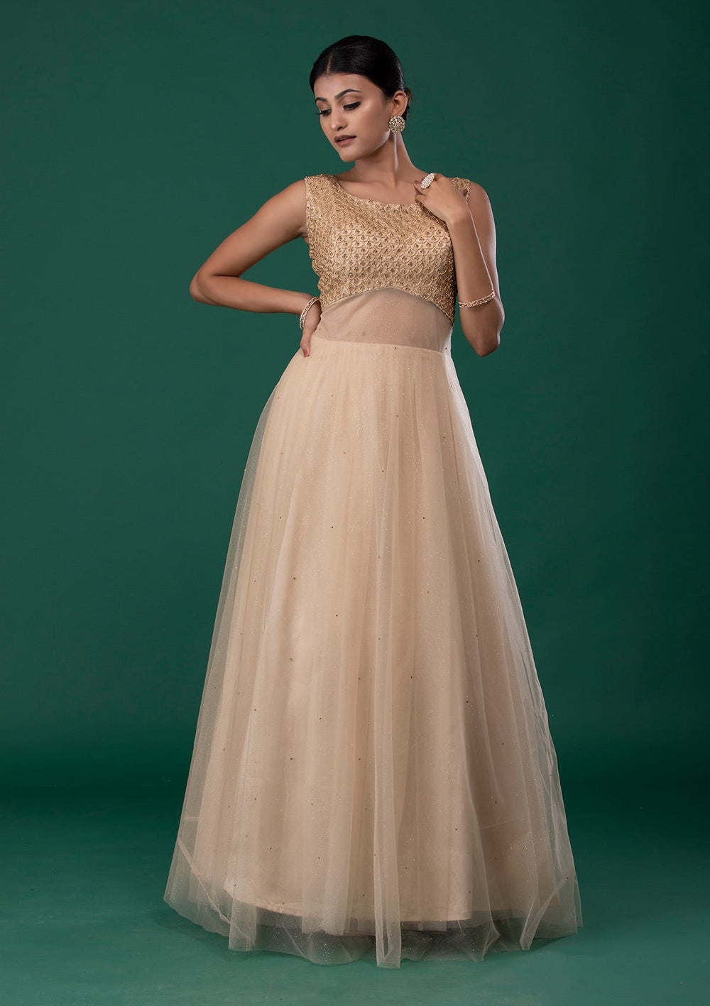 Gold Zariwork Net Designer Gown-Koskii