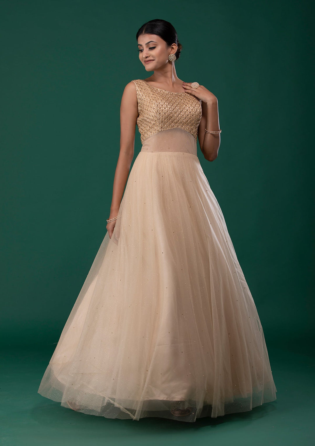 Gold Zariwork Net Designer Gown-Koskii