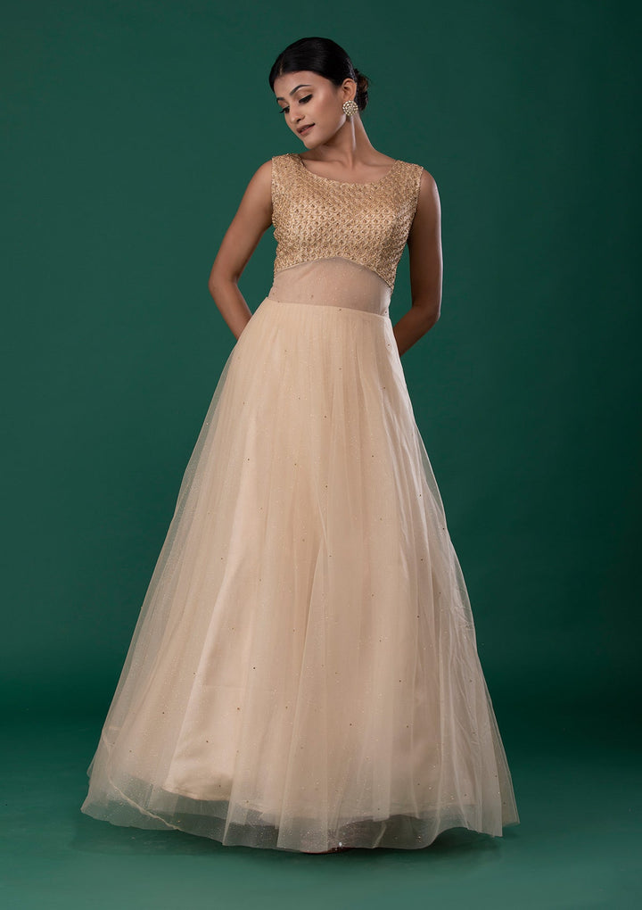 Gold Zariwork Net Designer Gown-Koskii